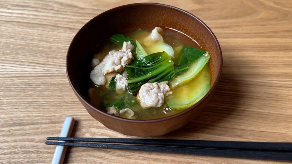 miso soup with baby bok choy and pork