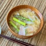 Miso Soup with Asparagus, Onion, Ham